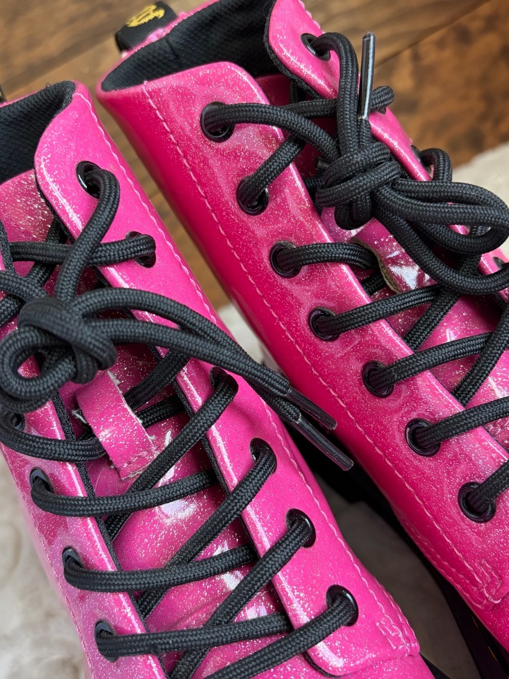 Dr Martens Luana Pink Glitter Patent Leather Combat Boots Women Sz 7 Rare Y2K - Picture 12 of 15